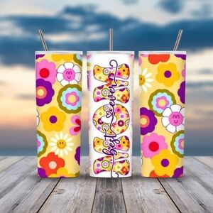 Colorful Floral Tumbler with Straw